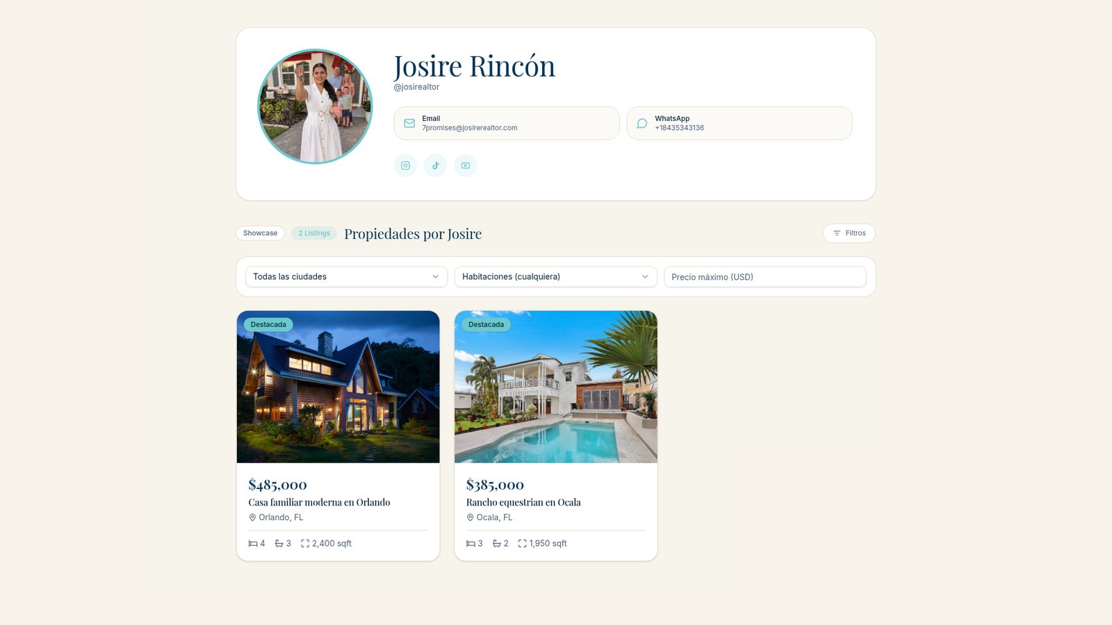 Catálogo conectado — Josire Realtor